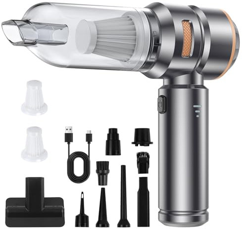 Aspirador de Mano Potente - 20000Pa Aspiradora Sin Cable,Aspirador Coche Potente sin Cable Adecuado Para PC,Casa,Grietas y Rincones,También Puede Usarse Como Bomba de Inflable,6000mAh(Plateado-dorado)