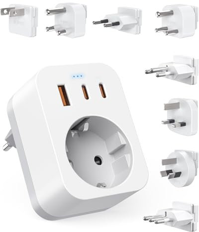 Adaptateurs de Voyage Kit Mondial, Adaptateur de Prise International avec USB C (PD 20W), 8 Prises de Voyage Amovibles Travel Adapter pour l'Afrique du Sud/JAP/AUS/USA/IT/Swiss/EU/UK