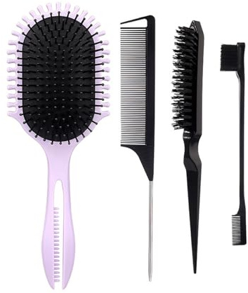 Juego de 4 cepillos para desenredar los bordes, cepillo para peinar el cabello, peine de metal, peine de cola de pala, cepillo de pelo