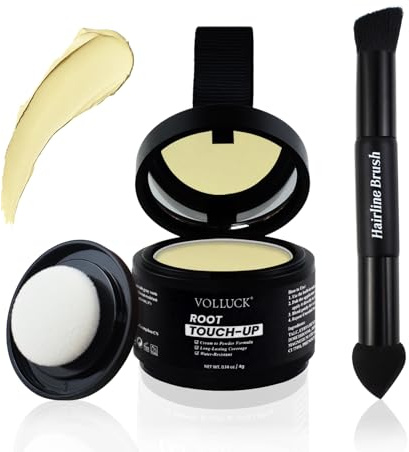 VOLLUCK Root Touch up Cream to Powder Formula – Strong Coverage for Thinning Hair & Grey Hair Cover up – Dual-End Brush & Sponge Applicator – Upgrade Hairline Powder for Men & Women (Light Blonde)