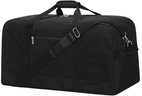 ZZY 55l Holdall Gym Sports Bag for Men - 25 inch Duffle Bag with Hard Bottom for Travel Weekend (Black)