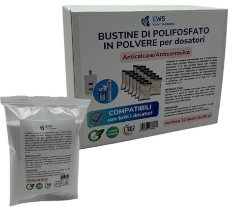 EWS® | 12 RICARICHE IN BUSTINE DA 80 g. DI POLIFOSFATI IN POLVERE PER CALDAIE, SALE POLIFOSFATO ANTICALCARE ANTICORROSIVO Compatibile anche con Cillit immuno 55 M-H