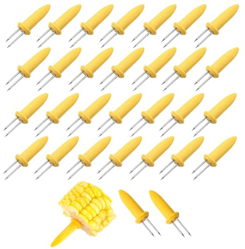 COYUN Soporte para mazorcas de maíz, 30 Pinchos de Acero Inoxidable para Barbacoa, Puntas de maíz Dulce, Tenedores de mazorca de maíz, Pinchos de Barbacoa, Soportes de maíz entrelazados con Mango de
