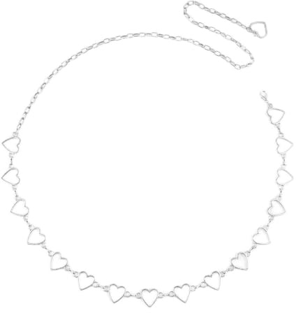 JILLICK Delicate Heart-Adorned Chain Belt for Waist or Dress - Adjustable Layered Metal Belly Chain with Lobster Clasp, Punk Goth Emo Fashion Jewellery Accessory for Women, Waist Belt, Metal