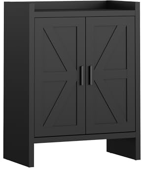 Panana 5/6 Layer Farmhouse Style Shoe Cabinet, Wooden Double Door Shoe Rack Entrance Door Freestanding Shoe Storage with Adjustable Shelves for Entry, Hallway, Corridor (Black, 5 Tier)