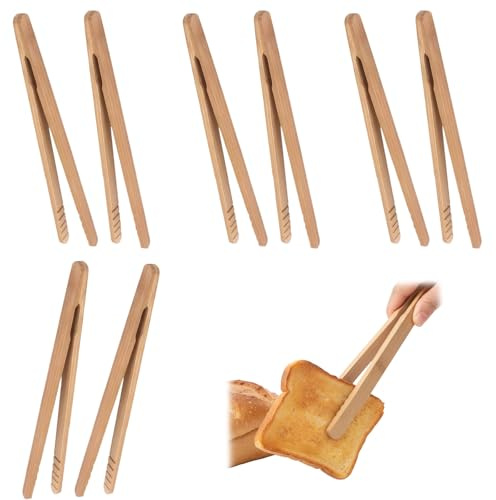 Pinze da Cucina in Bambù 8 Pezzi – Pinzette Leggere da 18cm con Design Antiscivolo, Ideali per Tostapane, Pane, Zucchero, Cetrioli, Fritti e BBQ