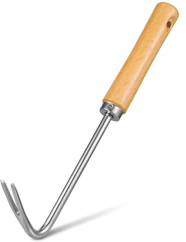 MAGICLULU Outil de Désherbage Manuel avec Manche en Bois, Outil de Traction et Extraction des Mauvaises Herbes, Fer Robuste, Pointe Acérée, pour Jardinage, Ameublissement du Sol et