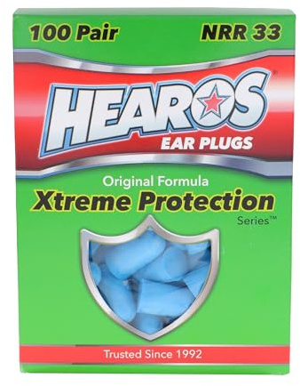 HEAROS Xtreme Foam Earplugs, 33dB NRR Ear Plugs, 100 Pairs, Foam Ear Plugs Noise Reduction & Hearing Protection
