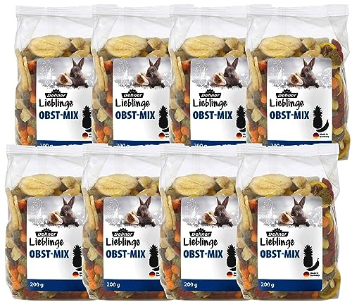 Dehner Lieblinge Nagersnack, Obst-Mix, Premium Snack vitamreich, für Nager, 8 x 200 g (1.6 kg)