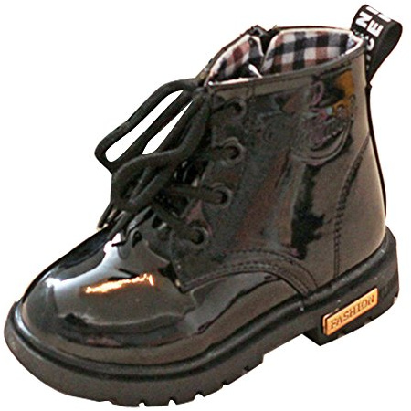 Botas de tobillo para bebé, niño, niña, niño, niño, niño, motociclista, botas de charol, Black, 31 EU