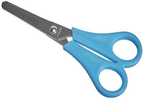 Westcott Kinderschere Blau Rechtshänder | Schere mit integrierter 5 cm Skala | Bastelschere 13 cm (5) ideal für Kinderhände | Sicherheit durch abgerundete Spitze | E-21592 00