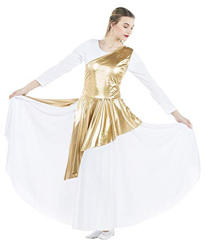 Danzcue Women’s Asymmetrical Dance Tunic Praise Dance Tunic for Women (White Dress Not Included), Gold, Small-Medium