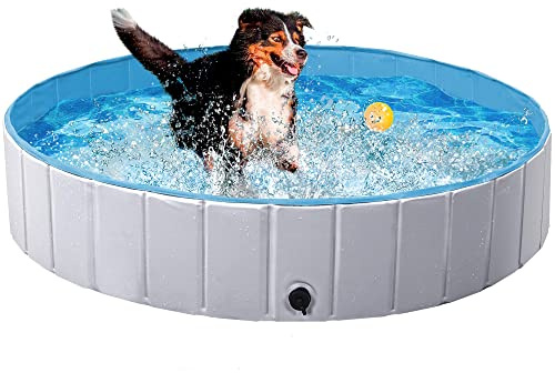 Yaheetech Foldable Hard Plastic Dog Pet Bath Swimming Pool Collapsible Dog Pet Pool Bathing Tub Pool for Pets Dogs & Cats Outdoor -55 x 11.8 inch, Grey