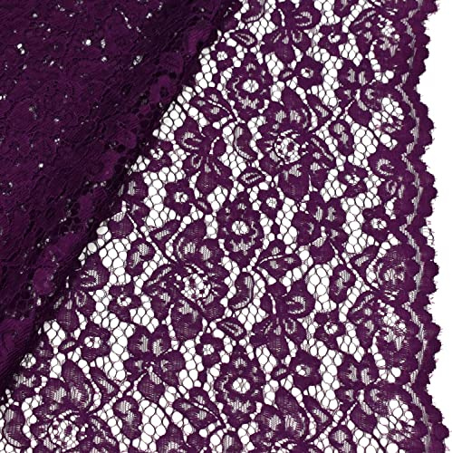 MAGAM-Stoffe Carmen Spitzenstoff Blumen-Spitze Bekleidung Deko Meterware 50cm (Dunkel Lila)