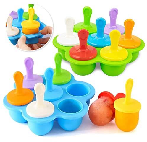 Eis am Stiel Formen,Eisformen Silikon,2 Stück Eisform Popsicle mit Kunststoffstäbchen,Eisformen Kinder,Kleine Eisbehälter,Eis Formen für Stieleis,Stieleisformer(Blau Grün)