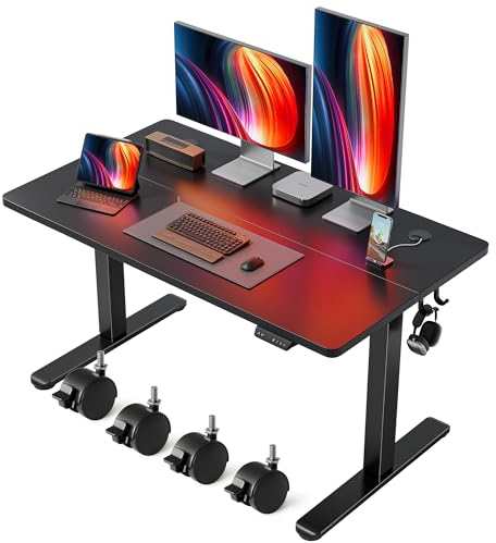 FEZIBO Bureau réglable en Hauteur électriquement, 120 x 60 cm Bureau Debout avec Commande à mémoire et Technologie Anti-Collision, Cadre Noir/Plateau Noir