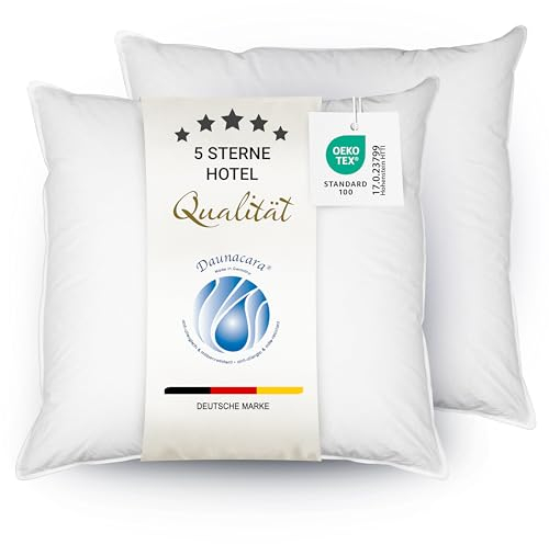 ZOLLNER 2er Set Deluxe Daunenkissen aus 100% Daunen - Made in Germany – für Allergiker geeignet – Bezug aus hochwertiger Mako Baumwolle - waschbar bis 60°C - 80x80 cm - Hotelqualität