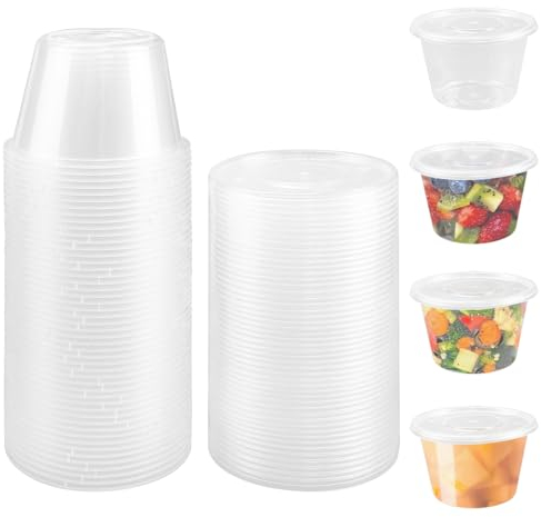 LANSKYLAN 50 PCS Tarros de Plastico con Tapa Pequeños 200ml Contenedores de Plástico Recipientes de Plástico Comida Vasos de Almacenamiento de Alimentos para Salsas Herméticos, Sopas (Transparente)