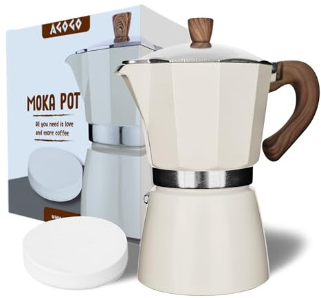 AGOGO Milano Moka Pot, Stovetop Espresso Coffee Maker, Percolator Espresso Maker With Paper Filter (Cream, 6 Cup/300ml)