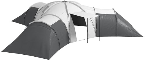 Outsunny 6-9 Man Large Tunnel Tent 3 Bedroom Living Area Porch Dark Grey