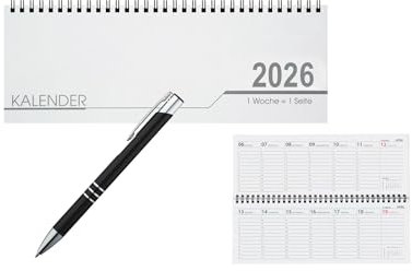 Schreibtisch Kalender 32 Blatt / Schreibtischquerkalender 2026 + Kugelschreiber