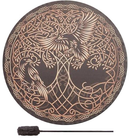 Drum de chaman - tambour spirituel sibérien fait à la main, tambour en cuir de cerf fait à la matique sacré avec bâton, de sonore pour l'équilibre du chakra dans la musique spirituelle
