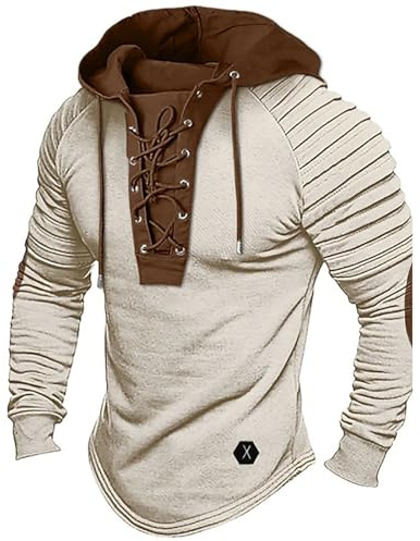 Mymyguoe Felpa con cappuccio da uomo, oversize, sottile, medievale, vichingo, a maniche lunghe, basic a maniche lunghe, stile retrò, stampa sportiva, maglietta a compressione comoda, XL