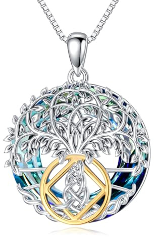 PROESS Livets träd halsband 925 sterlingsilver kristall NA AA abstinens/Davidsstjärna/kompass/keltisk knut/fredssymbol kedja hänge livets träd smycken gåvor för kvinnor och män, geeignet