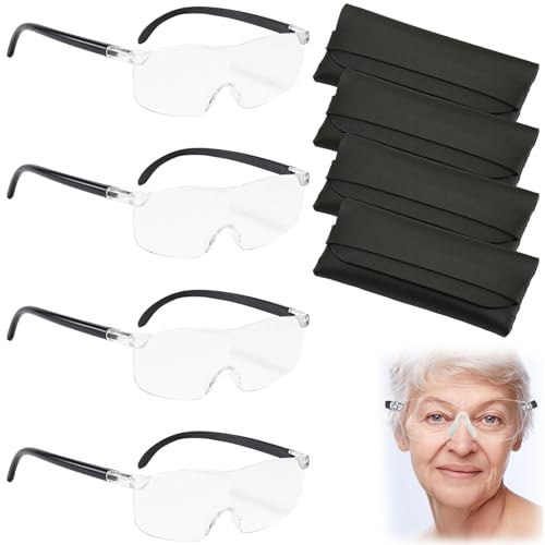 4 stycken förstoringsglas för glasögonhållare, förstoringsglasögon med 3X, 5X, 8X, 10x, lämpliga för glasögonbärare, seniorer, tekniker, glasögonförstoringsglas för läsning, sömnad, hantverk