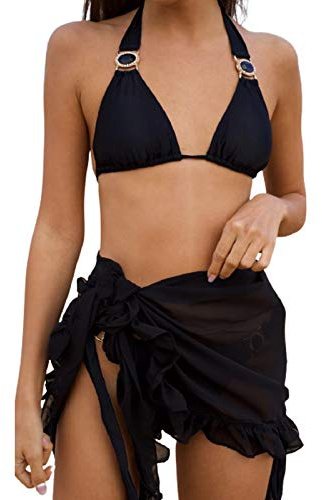 Edhomenn Womens Short Beach Sarong Summer Bottom Cover Ups See Through Bikini Wrap Skirt Vacation Outfits