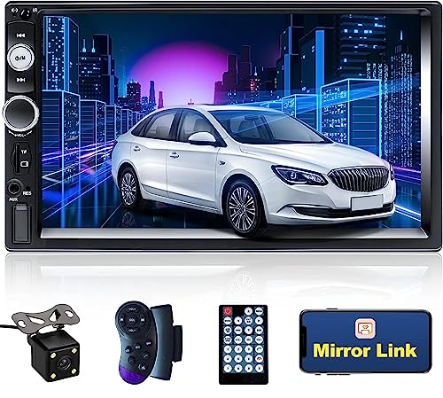 Camecho 17,8 cm Doppel Din Auto Radio Audio Bluetooth Touch MP5 Player USB FM Android Telefon Spiegel Link Entertainment Multimedia Stereo + 4 LED Mini Rückfahrkamera mit Lenkradfernbedienung