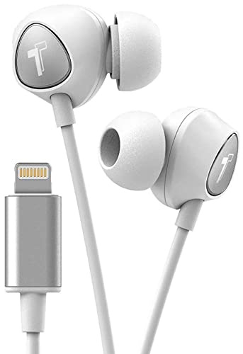Thore iPhone Earbuds with Lightning Connector MFi Certified by Apple Earphones (V100) Wired in-Ear Headphones with Volume Control & Mic for iPhone SE, X, XS, 11, 12, 13 Pro Max (White Silver)
