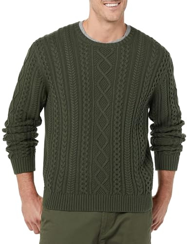 Amazon Essentials Men's Long-Sleeve 100% Cotton Fisherman Cable Crewneck Jumper