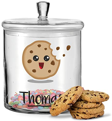 GRAVURZEILE Leonardo Keksglas mit UV-Druck - Happy Cookie - Vorratsdose personalisiert mit Namen - Keksdose Bonbonglas mit luftdichtem Deckel für Süßigkeiten - Lustiges Geschenk für Sie & Ihn