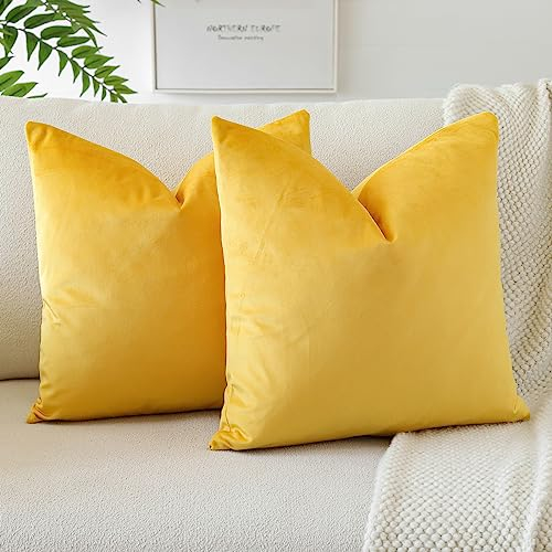 JOTOM Samt Kissenbezug Kissenhülle Sofakissen Dekokissen Kissenbezüge für Sofa Wohnzimmer Schlafzimmer 2er Set 50x50 cm Gelb