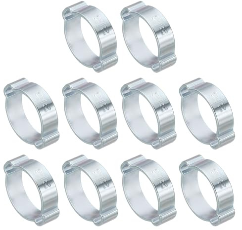 PATIKIL 30 Pack 17-20mm Double Ear Hose Clamp, Galvanized Steel Crimp Rings for Tubing Pipe Fitting Connections, Silver Tone