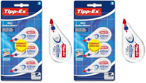 Tipp-Ex Mini Pocket Mouse Rubans Correcteurs 6m x 5 mm, Parfait pour l'Ecole et au Bureau, Blister Format Spécial de 3