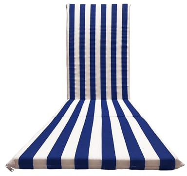 Il Tuo Artigiano Design Gepolstertes Kissen für Gartenliege, 165 x 50 x 3,5 cm, hergestellt in Italien, Ersatzmatratze, gestreift, aus Holz (weiß und blau)