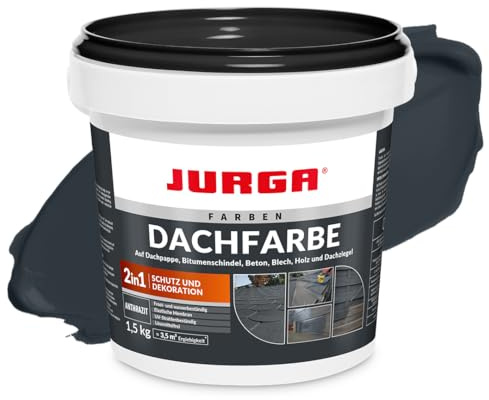 JURGA Dachfarbe 1,5 Kg Anthrazit (≈3,5m²) 2 in 1: Deko & Schutz, Sockelfarbe, Betonfarbe, UV- und Witterungsbeständig, Hohe Elastizität, Einfache Anwendung, LF-frei, Innen- und Außen