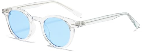 Long Keeper Occhiali da Sole Retrò Classici Rotondi Occhiali da Sole Vintage 90s Unisex Protezione UV400 da Uomo e Donna Guida Moda (Blu trasparente)