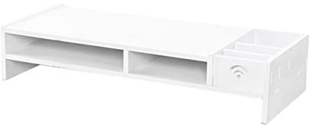 Bambu dubbel monitorstativ med förvaringslåda och nizer hylla för skrivbord vitt kontor laptopställ