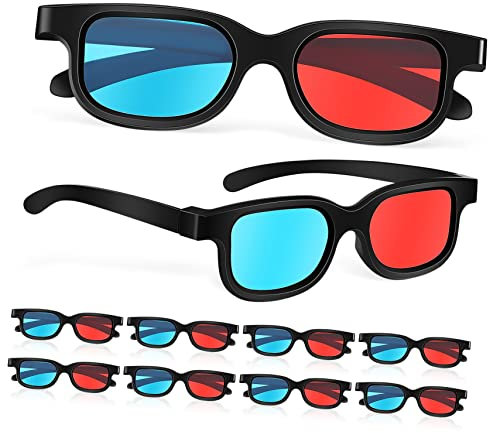CAXUSD 10piezas Gafas Con Lentes Rojo y Azul Para Pantallas De Tv Ordenadores y Cine Casa Compatible Para Ver Películas Casa y Teatro