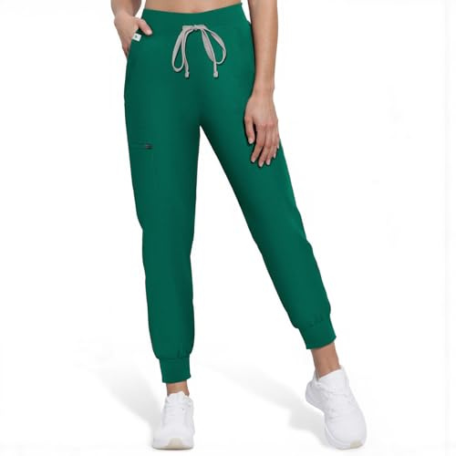 Anwrtuk Pantaloni da lavoro medici da donna, taglio stretto a metà altezza, lavabili in lavatrice, per professionisti della salute, Verde caccia, S