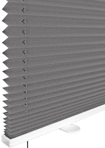 Vkele Plissee Klemmfix ohne Bohren, Anthrazit 50x120cm(BxH), Jalousien Innen, Faltrollo Lichtdurchlässig & Blickdicht, Sonnenschutz & Sichtschutz, Roll für Fenster & Tür