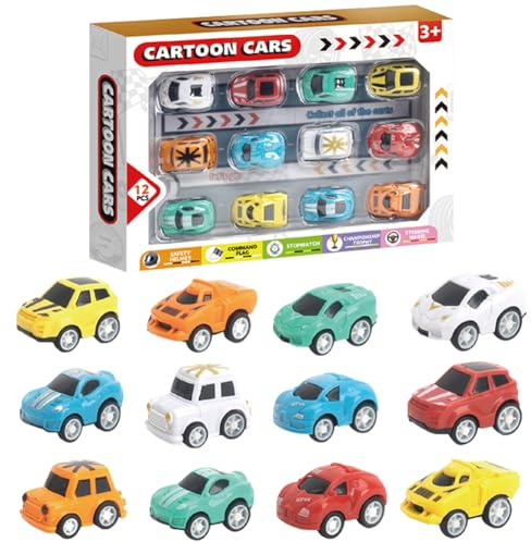 HOXSNII Coches de Juguetes, 12 Piezas Tirar hacia Atrás Coche Set Mini Racers Cars Juguetes Die Cast Set de Coches de Juguete Cars Juguete Fricción Vehículos Regalos para Niños Cumpleaños