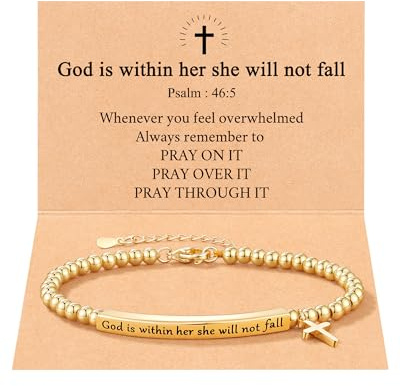 JOGDIAM Baptism Gifts for Teen Girls Trendy Stuff Bible Verse Bracelets Catholic Gifts for Christian Women Religious Jewelry God is within Her She Will Not Fall Gold Faith Scripture Bracelets