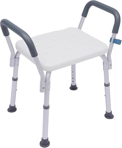 Duschhocker mit Armlehnen, Höhenverstellbar (37-49 cm), bis 150 kg, Rutschfester HDPE-Sitz, X-Profil Aluminium, abnehmbar & wasserfest für Badewanne & Dusche