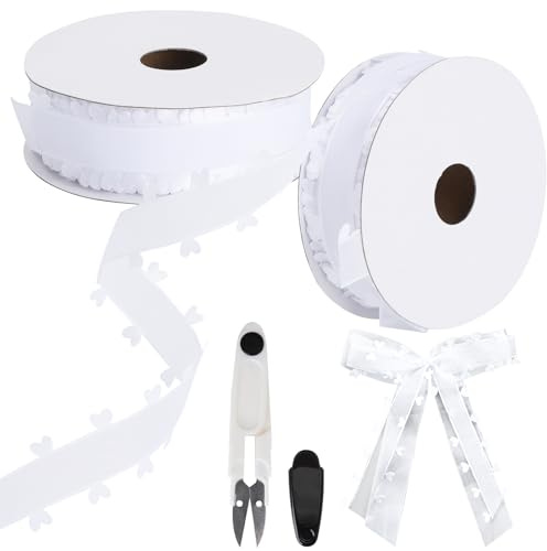 2 rotoli di nastro bianco con cuori, 25 mm x 18 m, in organza per confezioni regalo, matrimonio, auto, decorazione da tavolo, fiocco per capelli, fai da te e decorazioni