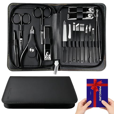Wosyoodo Kit de Manicura y Pedicura Profesional 17 en 1, Set de Cortauñas de Acero Inoxidable con Estuche de Viaje Duradero, Portátil para Cuidado en Casa y Viaje, Hombres y Mujeres