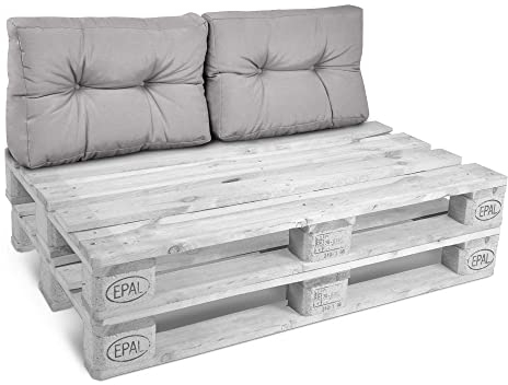 Beautissu 2x Outdoor Pallet Furniture Cushions Back Pad 60x40x15 cm - Euro Pallet Sofa Lounge Cushion Garden Bench Light Grey - Eco Style
